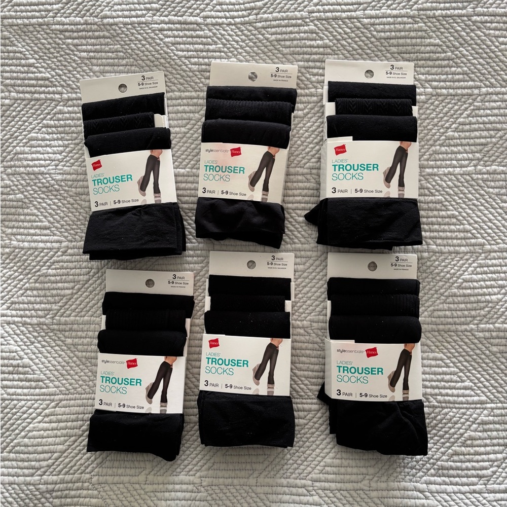 Bundle of Hanes Black Trouser Socks - 6 Packs of 3 (18 pairs of socks)